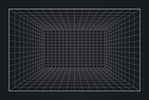 Depth grid box 3d virtual reality copy space background.