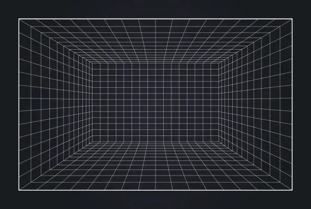 Vector illustration of Depth Grid Box 3D Virtual Reality Space Background