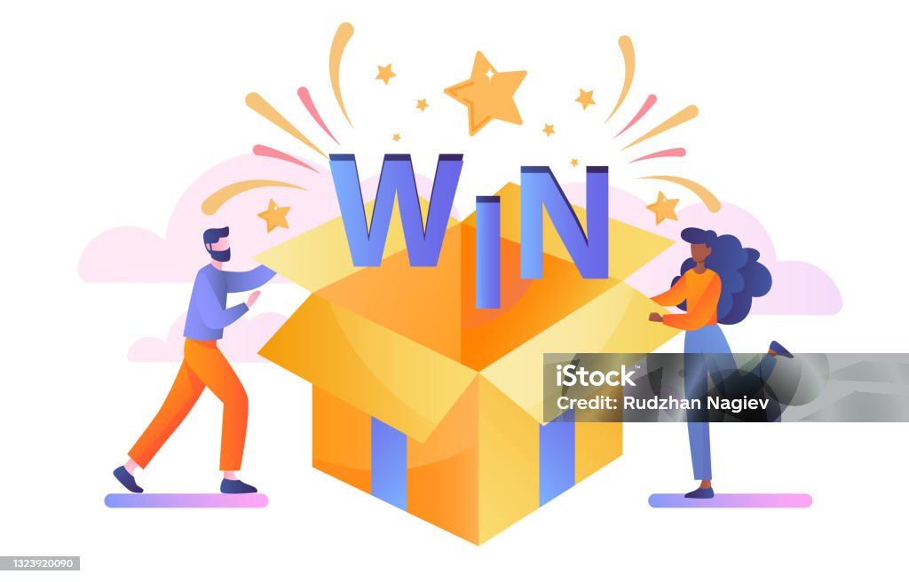 Win With Box Open Box Win Textured With Confetti Explosion Stock Illustration ...