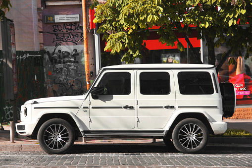 Kiev, Ukraine - May 22, 2021: German SUV Mercedes-Benz G500 V8 parked in the city