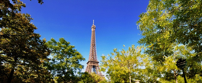 City view with Eiffel tower in Paris, France, Europe in summer