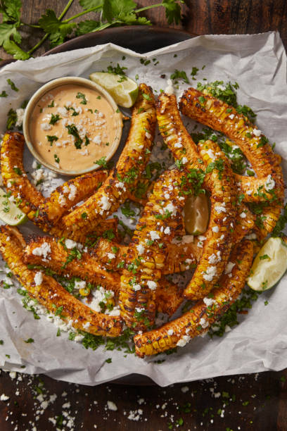die berühmten air fried corn ribs - plate food fusion food color image stock-fotos und bilder