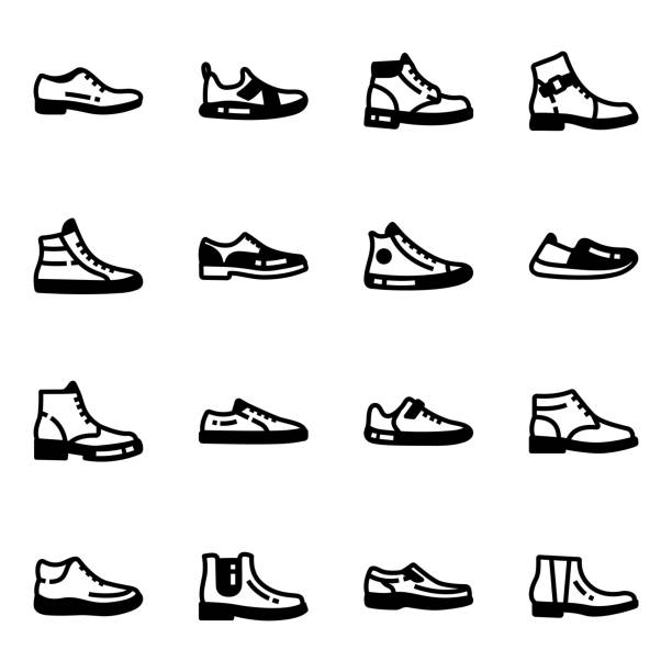 Pack of Shoes and Sandals Glyph Icons We have designed an amazing pack of boots glyph icons. Each icon is carefully crafted, modern, and visually perfect. Grab these vectors and make your project attractive. high tops stock illustrations