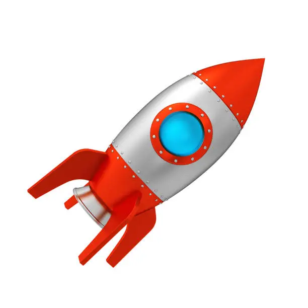 Photo of Spaceship icon. Rocket launch isolated on white background. Business or project startup banner concept. Space exploration.