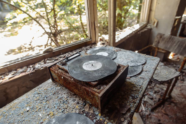 Abandoned turntable in school of ghost town Pripyat Chornobyl Zone, radiation, nuclear catastrofe