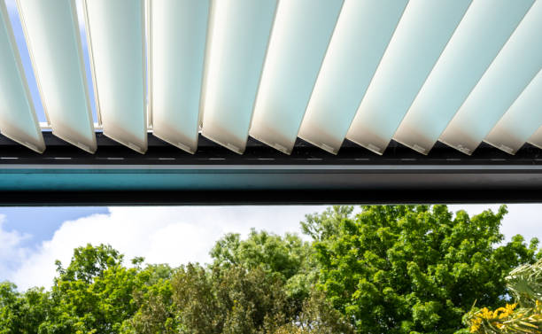 istock Trendy outdoor patio metallic pergola. 1323929710
