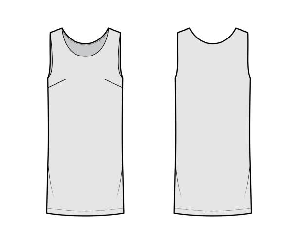 istock Dress shift chemise technical fashion illustration with sleeveless, oversized body, knee length pencil skirt apparel 1323929930
