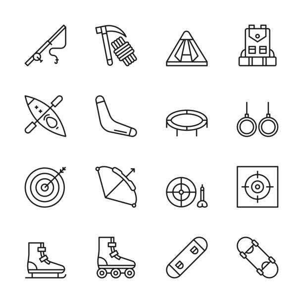 Leisure Sports Line Icons Leisure And Olympic Sports Editable Stroke Line Icon Collection boomerang stock illustrations
