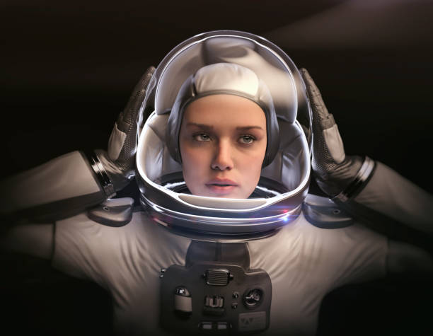 istock The female astronaut take over her glass helmet with dramatic lighting. 1323930764
