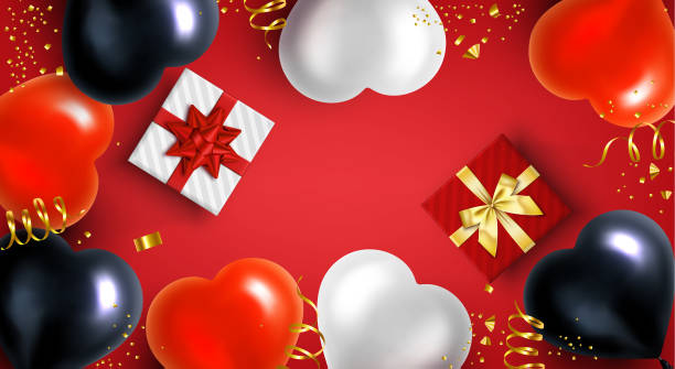 праздничные сердца формы воздушных шаров и подарков фон - balloon pink black anniversary stock illustrations