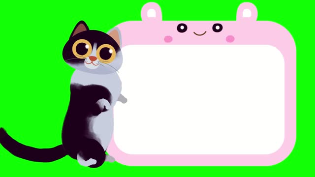 Cute cat kitten showing signboard cartoon animation