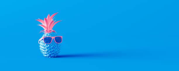 istock Pineapple with sunglasses. Summer holiday concept on blue background 3d render 1323936757
