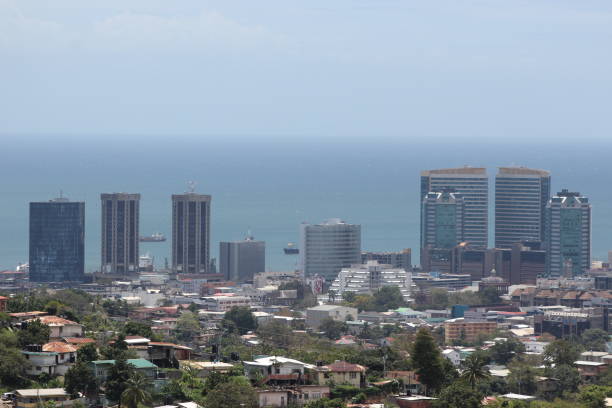 The Business District in Port of Spain, Trinidad Cityscape showing nine of the tallest buildings in downtown, Port of Spain port of spain stock pictures, royalty-free photos & images