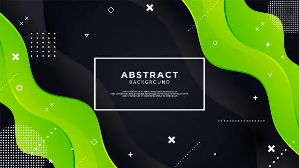 Vector illustration of Abstract wavy liquid green and black background with geometric elements. Abstract design template for brochures, flyers, magazine, business card, branding, banners, headers, book covers, notebooks background vector