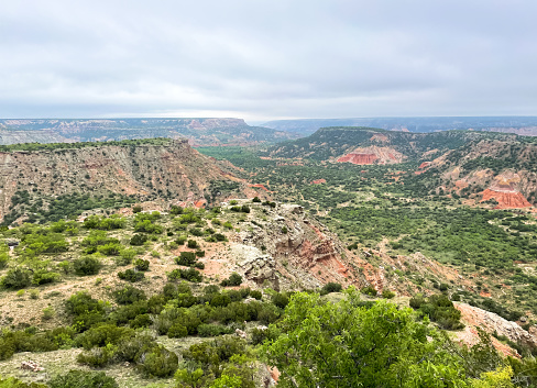 Overlook of CCC trail in Palo Duro Canyon State Park in summer