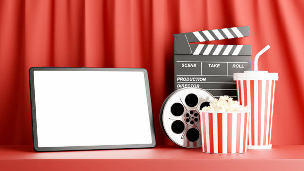 istock 3d render of tablet with cinema time for your mockup design 1323946702