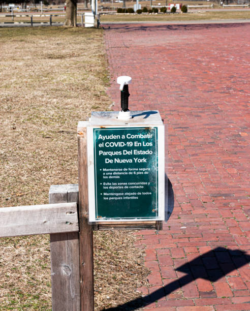 istock Hand sanitizer station available for all to use when entering the park 1323949714