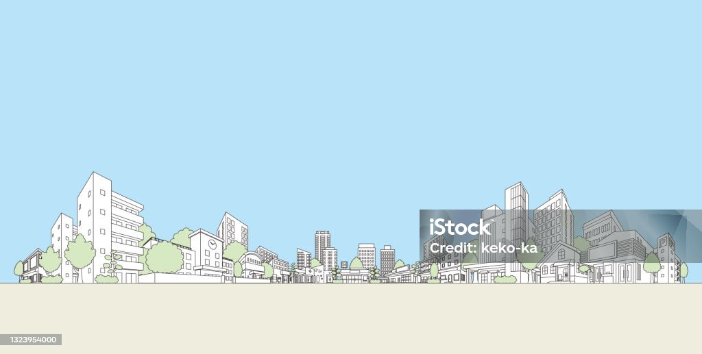 Vector illustration of cityscape. Line drawing illustration. - Royalty-free Stadje vectorkunst Vector illustration of cityscape. Line drawing illustration. - Royalty-free Stadje vectorkunst