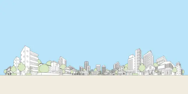 Vector illustration of Vector illustration of cityscape. Line drawing illustration.