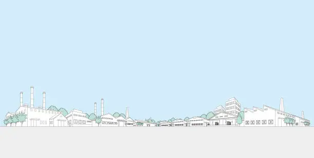 Vector illustration of Vector illustration of industrial city. Line drawing illustration.