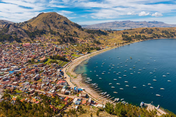 Copacabana City, Titicaca Lake, Bolivia Copacabana city during the day with Titicaca Lake, Bolivia. copacabana stock pictures, royalty-free photos & images