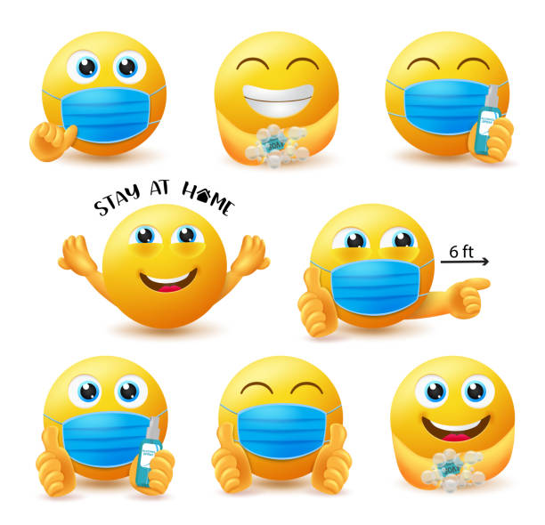 istock Smiley covid-19 guidelines vector set. Emoticon 3d characters in covid safety guidelines like wearing face mask and stay at home for pandemic safety emoji collection design. 1323963424