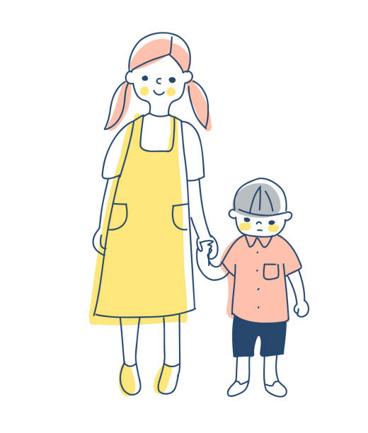 Older Sister And Younger Brother Standing Hand In Hand Stock Illustration -  Download Image Now - iStock