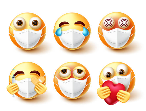istock Smileys covid-19 emoji vector set. Emoticons 3d characters in face mask with expressions of sick, dizzy and care for pandemic campaign emoticon collection design. 1323965290