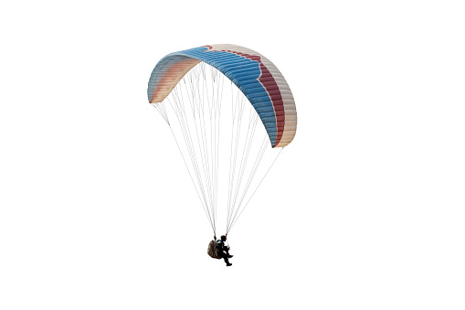 Picture of the Paramotor Flying through sunlight Sky Sunset,Freedom conept,copy space.