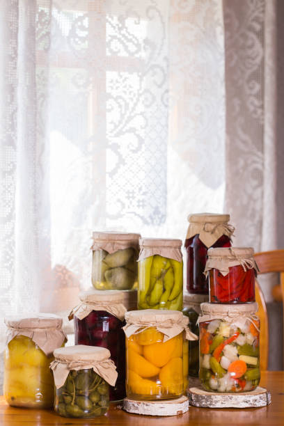 istock Homemade preserved, fermented food, pickled, marinated vegetables, fruit compote 1323966310
