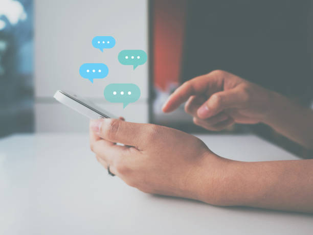 istock Woman using mobile smartphone. Online live chat chatting on application communication digital media website and social network 1323976743