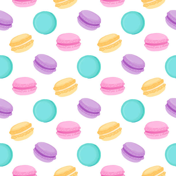 Seamless pattern with multicolored macaroons. Macaroon - French confection of egg whites, icing sugar, ground almonds and food coloring.  Beautiful print design for decor, textile, packaging, wrapping paper etc. macaroon stock illustrations