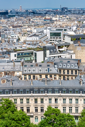 Paris, luxury Haussmann facades and roofs in a attractive area of the capital, view from the triumph arch