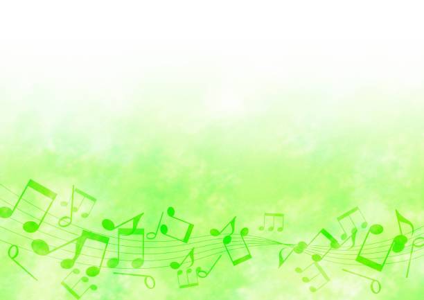 ilustraciones, imágenes clip art, dibujos animados e iconos de stock de marco de acuarela verde con notas musicales - musical staff music piano blue