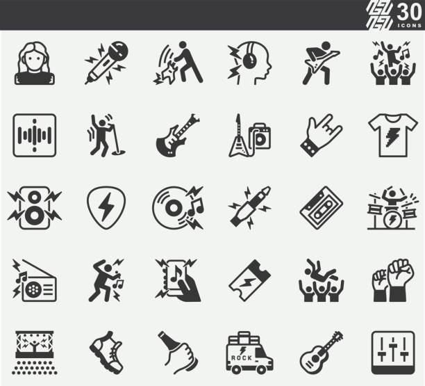 rock'n'roll-musikkonzert silhouette icons - rock stock-grafiken, -clipart, -cartoons und -symbole