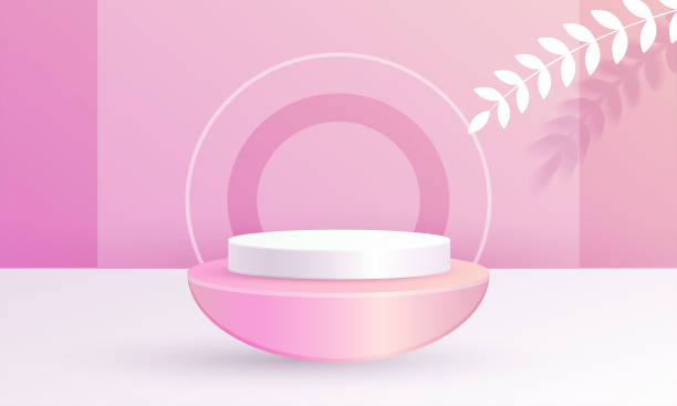 istock Minimal 3D scene product display circle podium leaf background pink color 1323989707