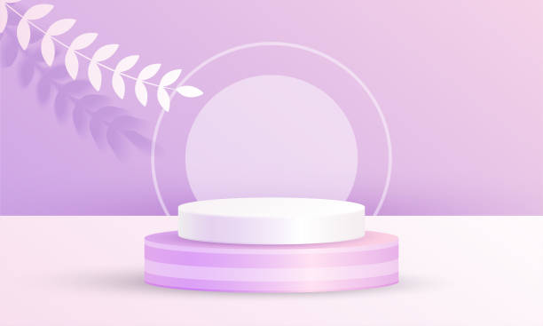 istock Minimal 3D scene product display circle podium leaf background purple color 1323989752