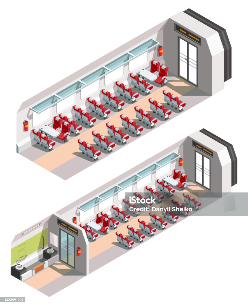 Train Vector Interior 3d Isometric Train Interior Vector Illustration Isolated On White ...