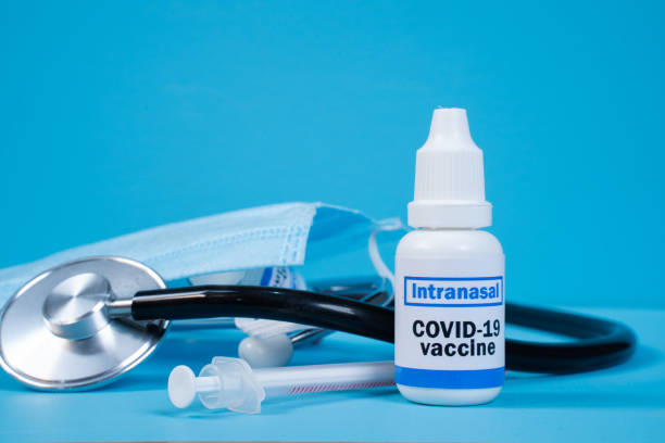 Concept showing of Coronavirus covid-19 new nasal or intranasal vaccination with medical equipments Concept showing of Coronavirus covid-19 new nasal or intranasal vaccination with medical equipment's. nasal spray stock pictures, royalty-free photos & images