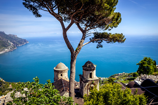 Coastline in Ravello, over the gulf of Salerno, Amalfi coast, italy
