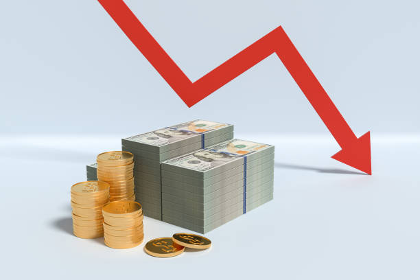 istock money with descend arrow,3d render 1323996568