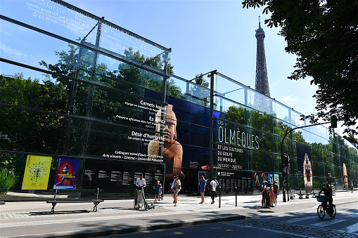 Paris, France-06 15 2021:People in front of the quai Branly main entrance.The Musée du quai Branly – Jacques Chirac is a museum featuring the indigenous art and cultures of Africa, Asia, Oceania, and the Americas.