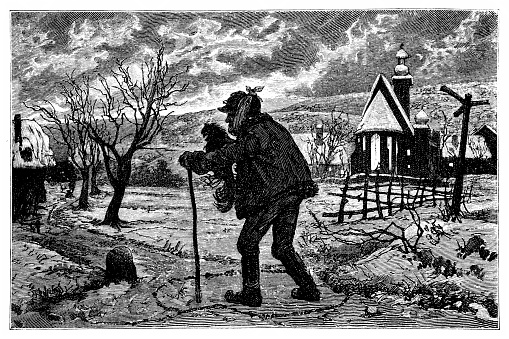 Illustration of a Standing in a crossroads on Christmas night