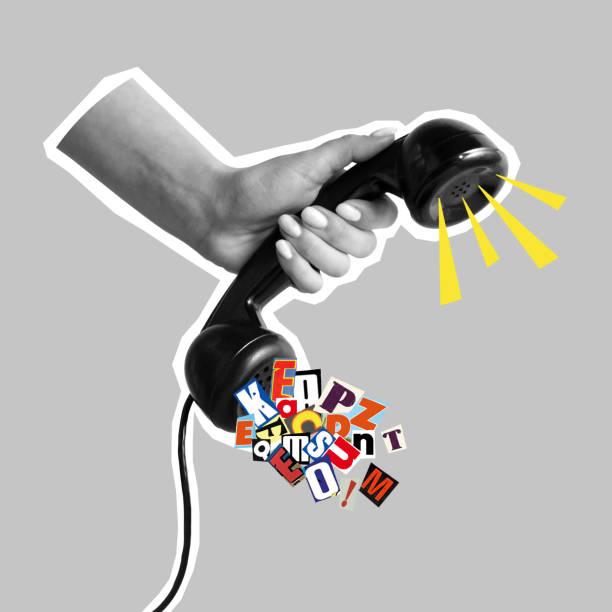 Black handset in hand with social media icon. Contemporary art collage, modern design. Trendy colors. Copyspace for your ad or text. Surreal conceptual poster.