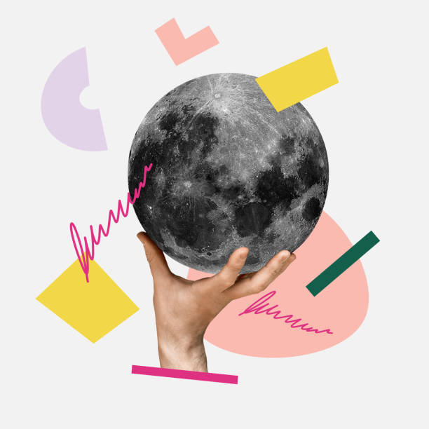 Abstract earth globe in female hand. Contemporary art collage, modern design.