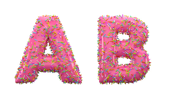 3D Render Doughnut Alphabet A and B letters On White Background