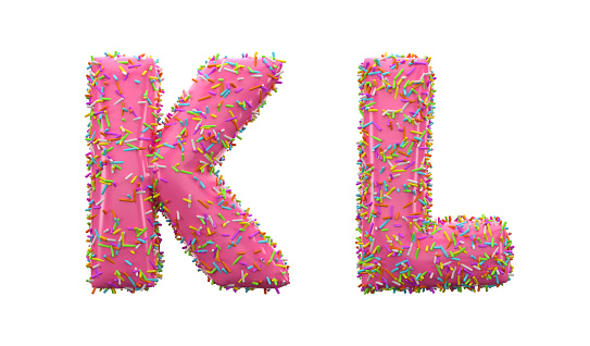 3D Render Doughnut Alphabet K and L letters On White Background