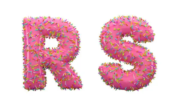 3D Render Doughnut Alphabet R and S letters On White Background