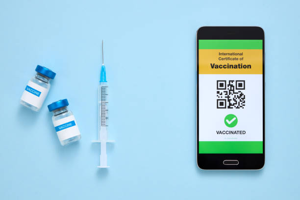 Coronavirus vaccination certificate or vaccine passport for travellers concept. Digital certificate, proof of coronavirus immunization.
