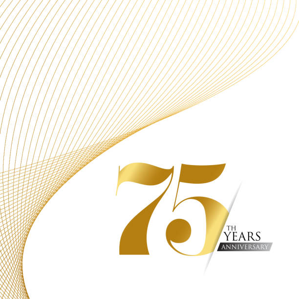 Anniversary logo template isolated, anniversary icon label, anniversary symbol stock illustration. Anniversary greeting template with gold colored hand lettering. Anniversary logo template isolated, anniversary icon label, anniversary symbol stock illustration. Anniversary greeting template with gold colored hand lettering. 75th anniversary stock illustrations